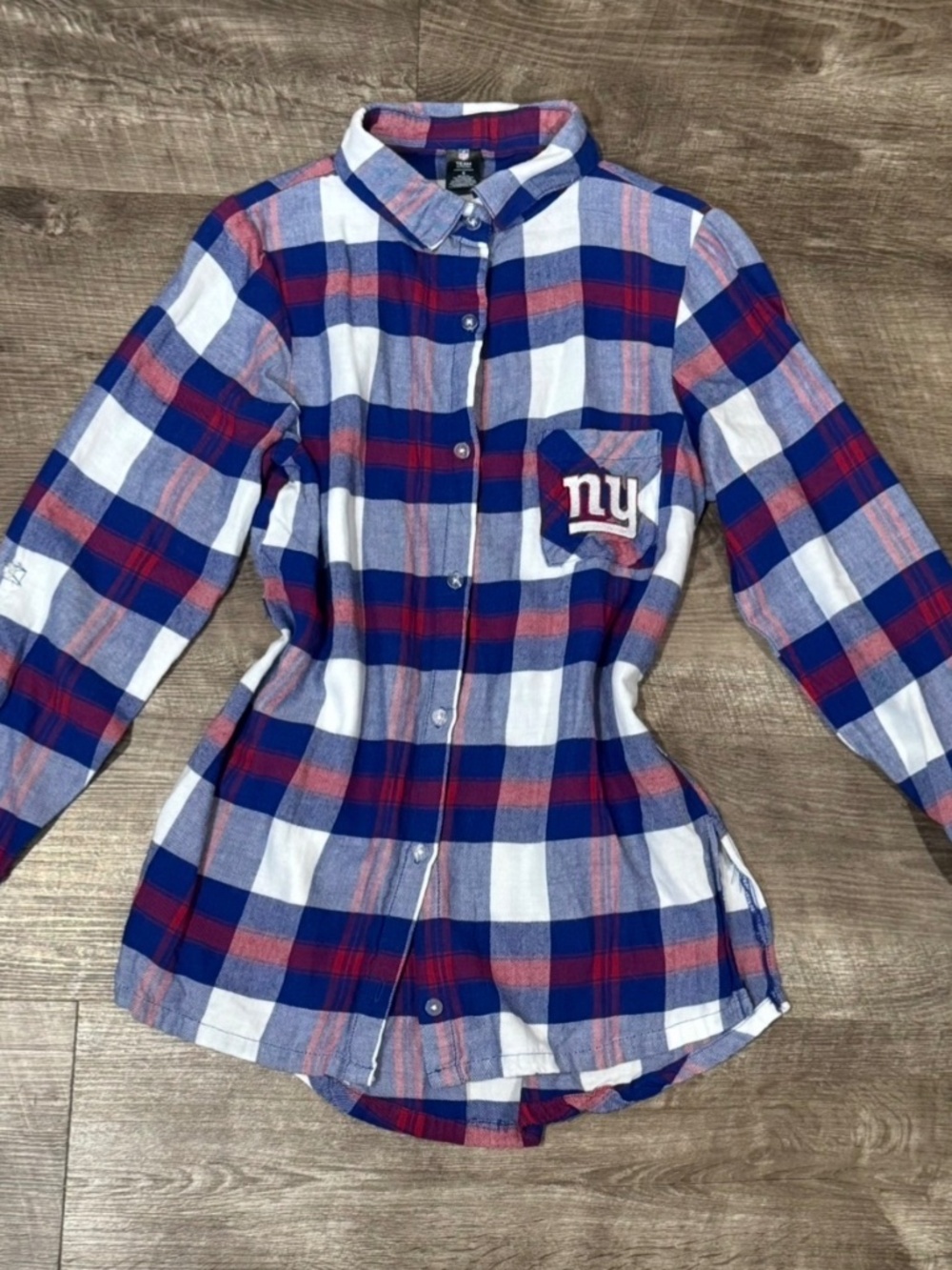 NFL Women's Sport Royal/Red New York Giants Piedmont Flannel Button-Up Long S